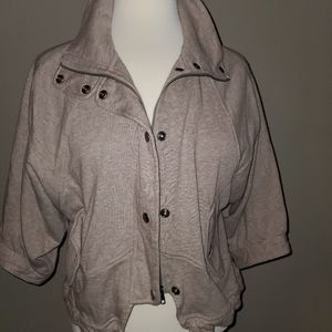 Drawstring 3/4 sleeve crop cotton jacket